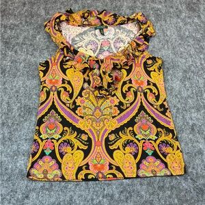 Ralph Lauren Black and Gold Paisley Blouse Size XL